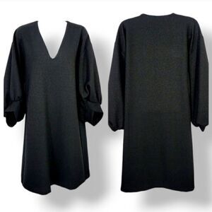 NEW Uncle Frank Blouson Sleeve V-neckline Shift Dress in Metallic Black Size XS